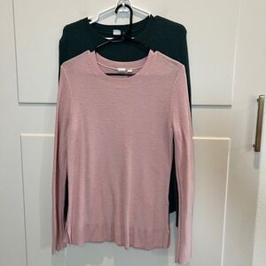 Set‎ of 2 GAP Women's Crew Neck Long Sleeve Sweater Knit Top Pink Green Size S